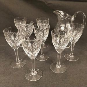 Cristal Saint-louis Model Chantilly, Jug And Eight Water Glasses