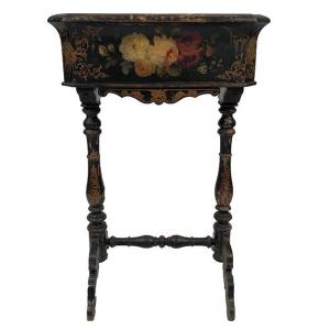 Planter In Blackened Wood With Painted Flowers, Napoleon III Period