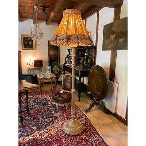 Louis XVI Style Floor Lamp In Grey Lacquered Wood