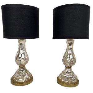 Pair Of 20th-century églomisé Crystal Table Lamps