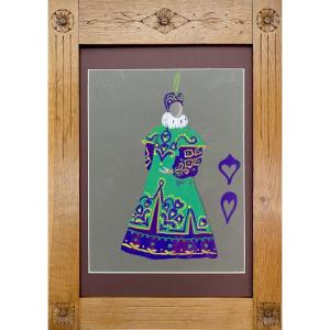 Russian School - Persian Costume With Feathers For Scheherazade, Green And Purple