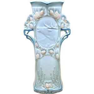 Royal Dux Manufacture, Deer And Pine Cone Vase