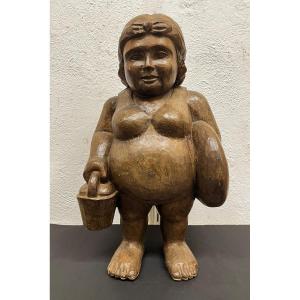 Wooden Sculpture - The Bathers: The Woman