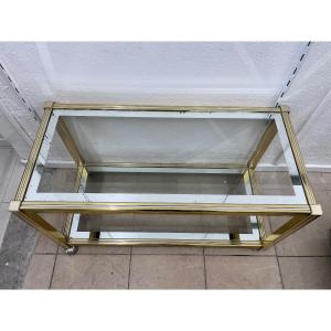 Vintage Chrome And Gold Coffee Table On Casters, 1970s