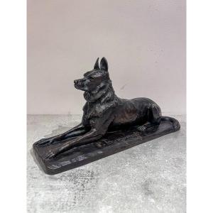 Bronze German Shepherd Dog Lying Down By Pierre-nicolas Tourgueneff