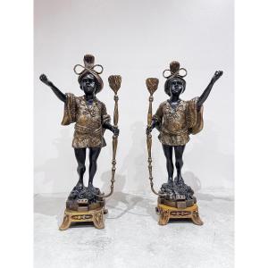 Pair Of Venetian Bronze Candlesticks, 19th Century