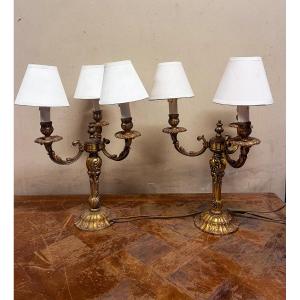 Pair Of Gilt Bronze Lamps