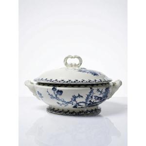 Antique Gien Opaque Porcelain Soup Tureen, 1890-1910, Ironstone Pattern, Chardons Design
