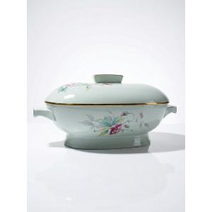 Vintage Limoges France Celadon Porcelain Art Deco Style Tureen With Floral Decoration