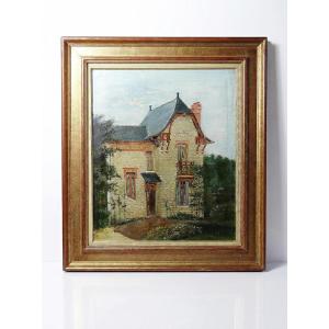 Large Painting "villa Camille" From The 1940s-60s, Oil On Canvas, Signed M. Lesoll