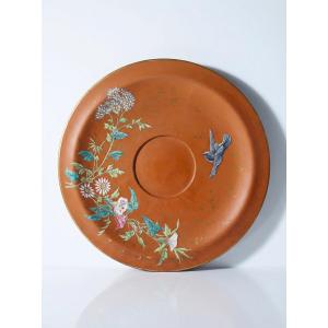 Large Antique Clay/terracotta Dish With Japanese-style Art Nouveau Glaze