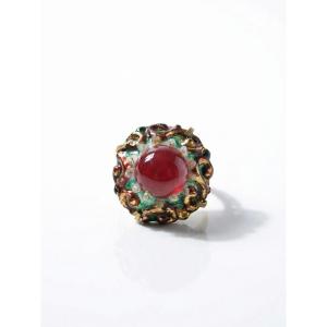 Limoges Enamel Brooch, Signed Eg, Vintage Circa 1940-1950