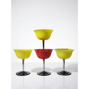 4 Art Deco Dessert Bowls In Nudawn & Catalin, Canada, 1930s