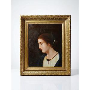 Portrait Of A Young Woman In Profile, Oil On Canvas, A. Piard, 19th Century