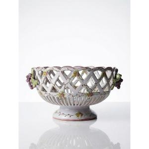 Openwork Painted Earthenware Bowl, émile Tessier Le Croisic, 1930s-1950s, Damaged