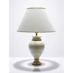 Crackle-glazed Ivory And Gold Earthenware Lamp, Attributed To Le Dauphin, 1980s-90s