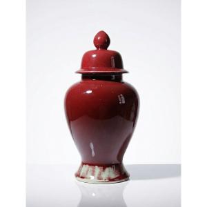 Covered Vase, Chinese Ginger Jar, Oxblood And Celadon Ceramic, 20th Century