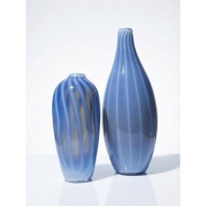 Pair Of Vintage Murano 20th-century Smoked Glass Vases Lined With Opaline Glass, Soap Bubble Design