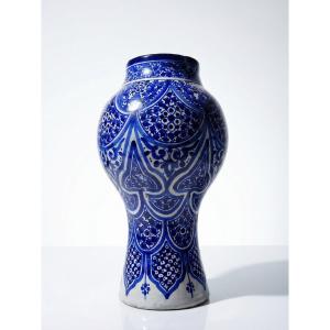 Large Moroccan Vase/jar, Fez, Handmade Khabia Ceramic, 19th-20th Century, Cobalt