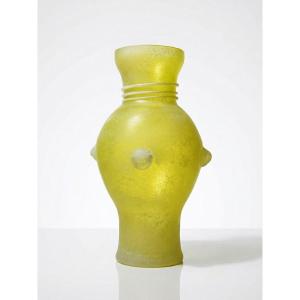 Murano Scavo Yellow Baluster Vase, Seguso Style Frosted Glass, Vintage 1960