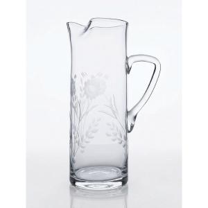 Antique Crystal/blown Glass Pitcher With Engraved Floral Decoration, Europe 1920-1930