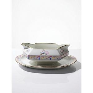 Art Deco Limoges Porcelain Gravy Boat By Bernardaud B&co, Unique, 1930-1940