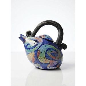 Terracotta Teapot, Us Studio, 1950s-1970s Era, David Constantine White