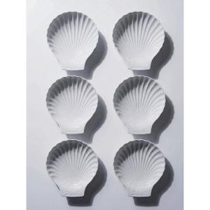 Set Of 6 Limoges Porcelain Shell-shaped Bowls By Philippe Deshoulières, 20th Century