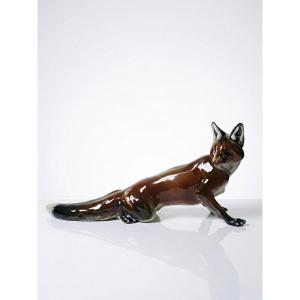 Large St Clément Polychrome Earthenware Fox, After Kraner For Rosenthal, 1930-50s