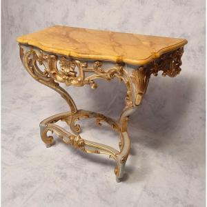 Louis XV Style Console On Four Legs - Lacquered Wood - 19th C.