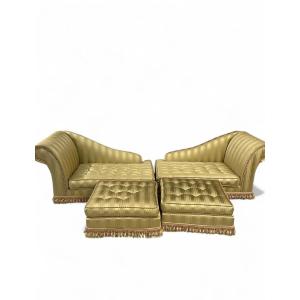 Pair Of Chaise Longues And Footstools In The Napoleon III Style, France, 20th Century