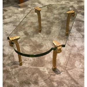 Very Rare Maison Jansen Coffee Table. Bronze And Saint Gobain Glass. 1960s.