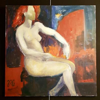 Oil On Canvas Contemporary - Nude - 100 X 100 - Rg - 20th