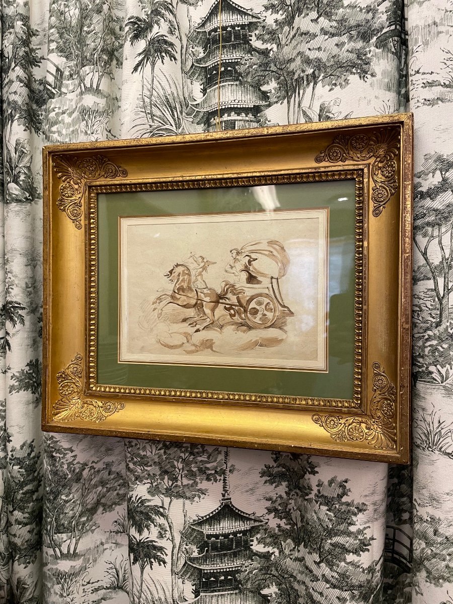 Disegno a matita acquerellato a mano del XVIII sec raffigurante scena Romana