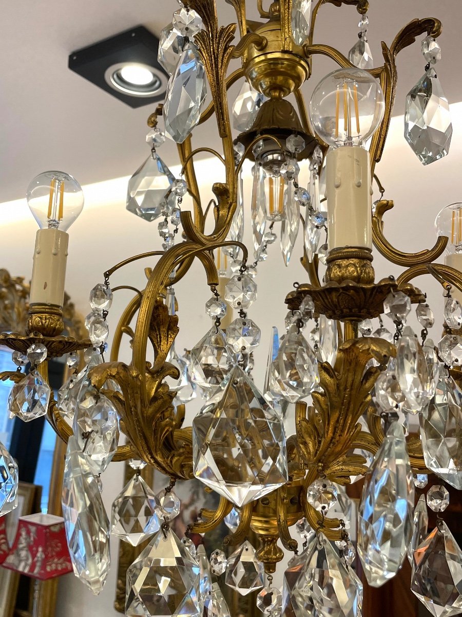 Lampadario francese in bronzo e ottone 5 luci e 4  bracci con pendenti-photo-2