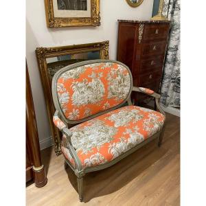 Canapè due posti in grigio polvere di stile Luigi XVI