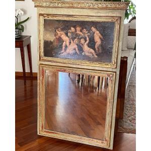 Specchio da camino con dipinto con putti dal Rubens