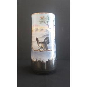 Opaline Crystal Vase With Black Grouse Decor
