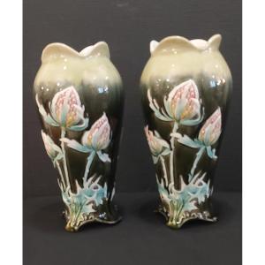 Art Nouveau Slipware Vases From The Gustave De Bruyn Pottery In Fives (lille) 