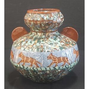 Vallauris Vase By Jean Gerbino In "mosaiced Earthenware" Mid-20th Century.