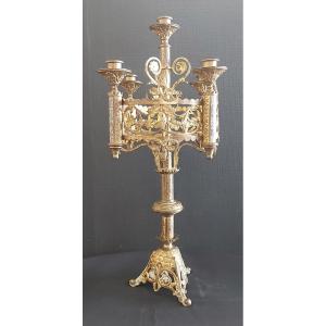 Large Bronze Church Candelabra, 19th Century.