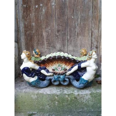 Pair Of Planters In Majolica