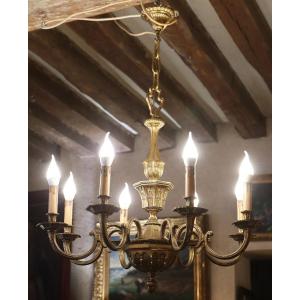 Bronze Chandelier With Eight Arms Of Lights Louis XVI Style, Twentieth