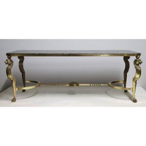 Maison Baguès (in The Taste), Coffee Table In Bronze And Antique Green Marble, Year 40/50
