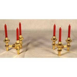 Pair Of Modular Gilt Bronze Candlesticks, 20th Century