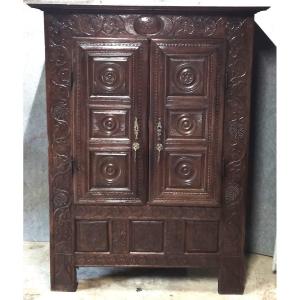 Small Sacristy Oak Wardrobe Monogrammed Ihs And Dating From 1736