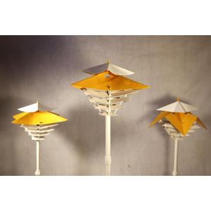 Anonymous (20th), Set Of 2 Lamps And 1 Floor Lamp, 1970