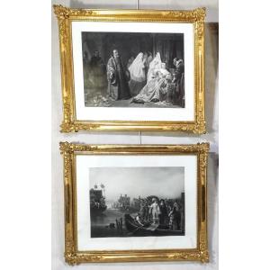 Pair Of 19th Century Engravings, “historical Facts”, 19th