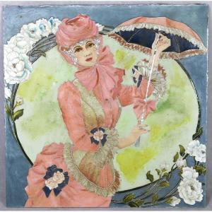 Woman With Art Deco Umbrella, 20th Century