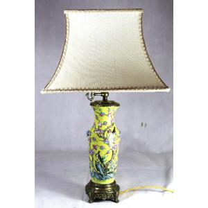 China 20th Century, Porcelain And Bronze Lamp.